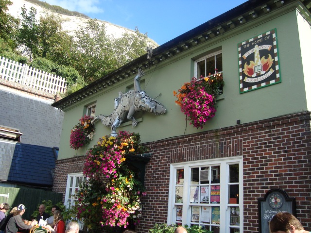 Windows at the back of The Snowdrop pub in Lewes, Sussex. Notice the chalk cliffs behind it. Taken in late summer, 2013 (c) Sherri Matthews 2014